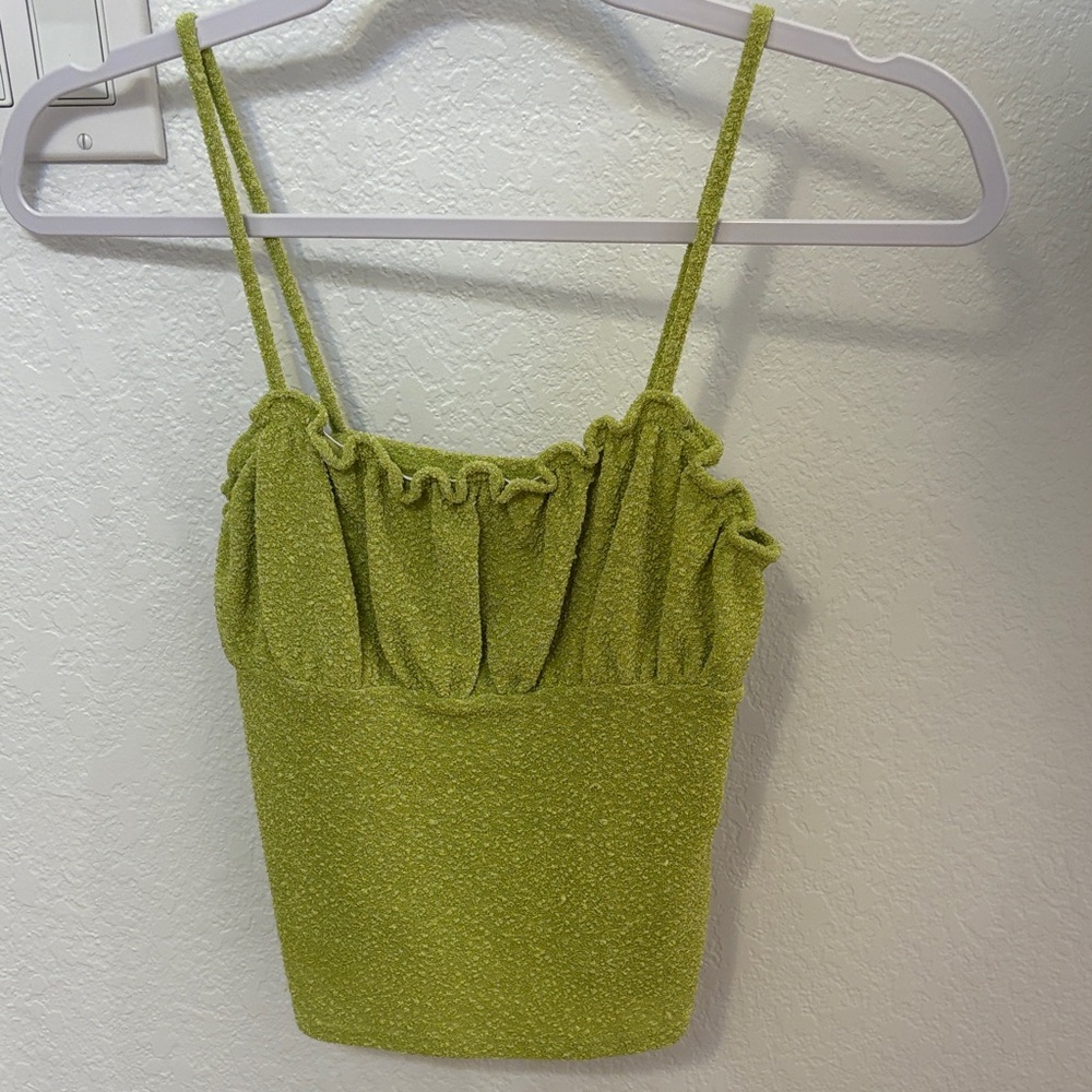 Green Ruffle Strap Top